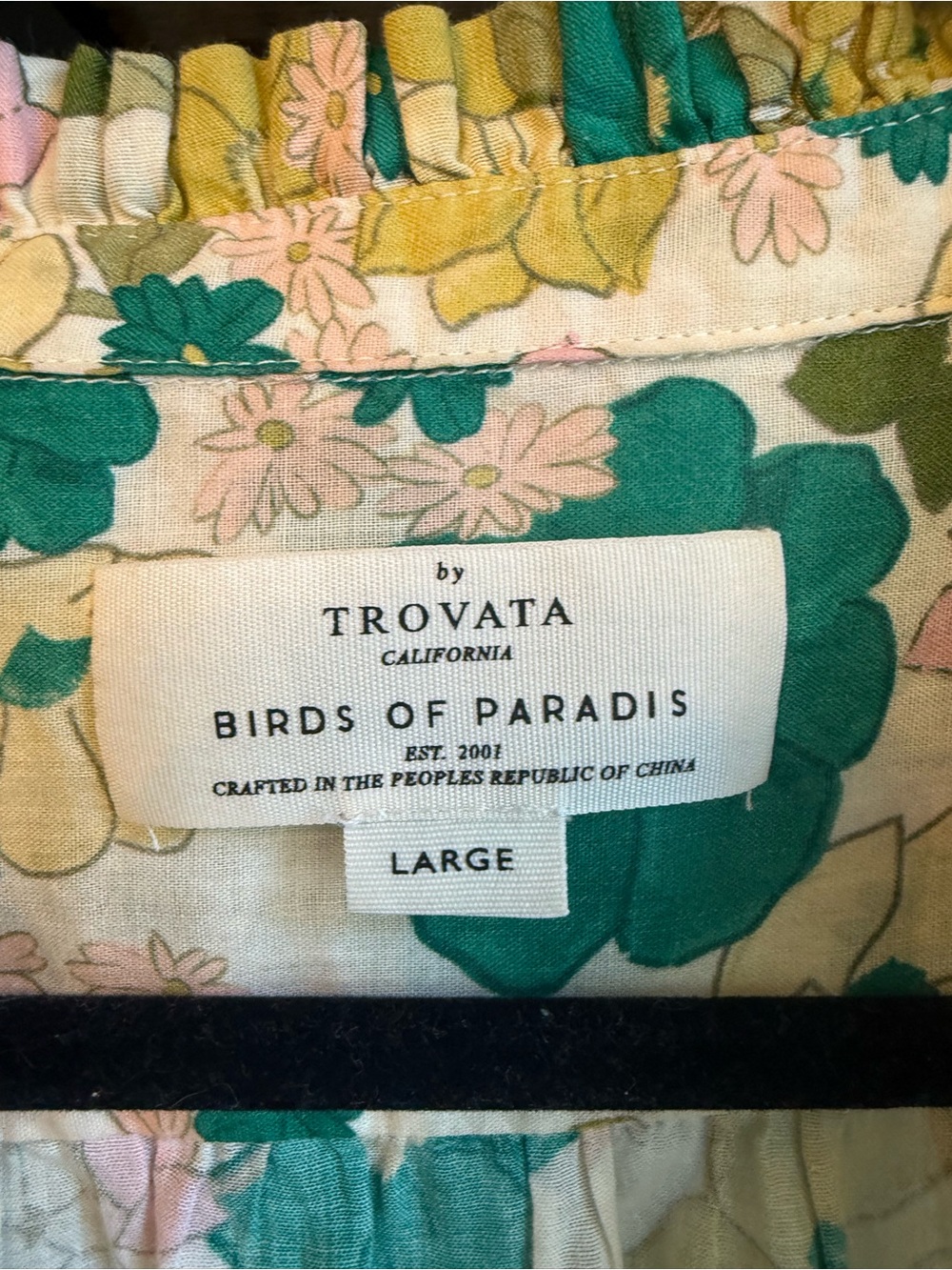 Trovata Birds of Paradis Floral Ruffle Collar Button Front Blouse L Boho Flowy - Picture 7 of 8